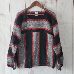 Mexican Baja Pullover Long Sleeve Woven Textured Sweat Shirt w/ vertical and hor